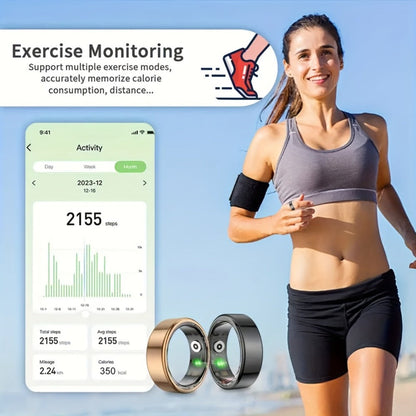 Smart Ring Health & Fitness Tracker Titanium – IP68 Waterproof, Sleep Heart Rate Step Calorie Stress Monitor, BLE 5.3 Magnetic Charging, Android iOS Compatible | Men Women Gift | Black Silver