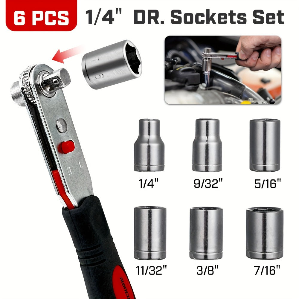 Right-Angle Ratcheting Screwdriver Set with 10- or 16-Piece Bit and Socket Configurations for Tight Access