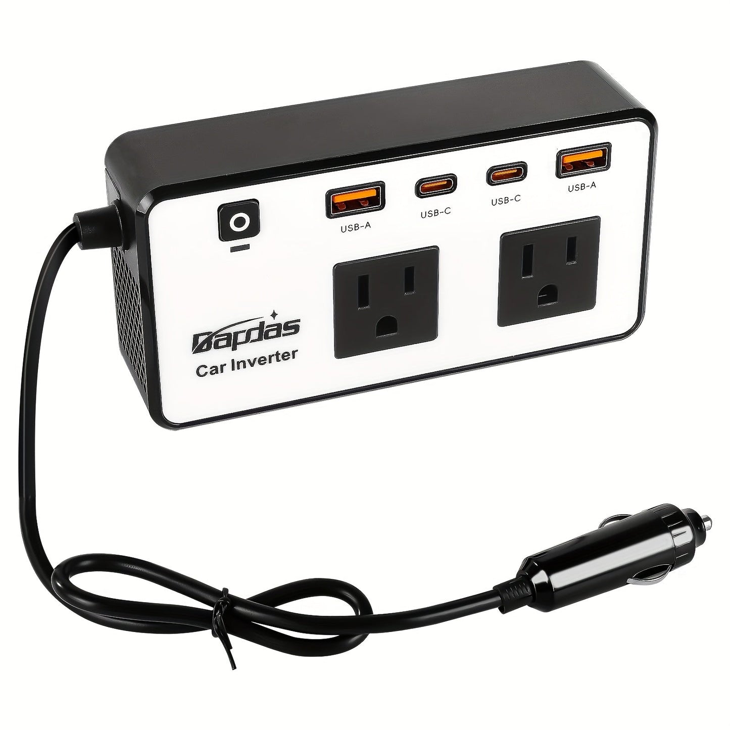 Car Inverter 200W DC 12V to AC 110V with Dual AC Outlets 24W USB-C Fast Charging 4 USB Ports Portable Laptop Phone Charger Adapter for Car Truck RV Travel