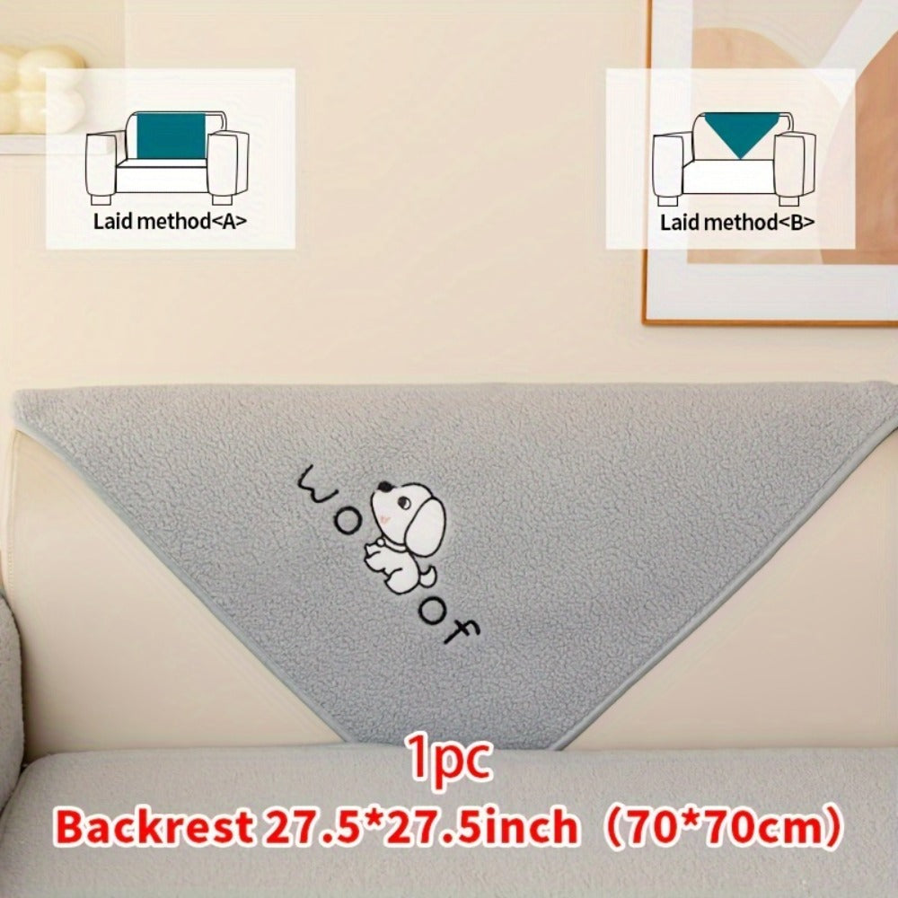 Sofa Cover Embroidered Plush-Texture Panels for Single to 4 Seats, Backrest, Armrest or Pillowcase