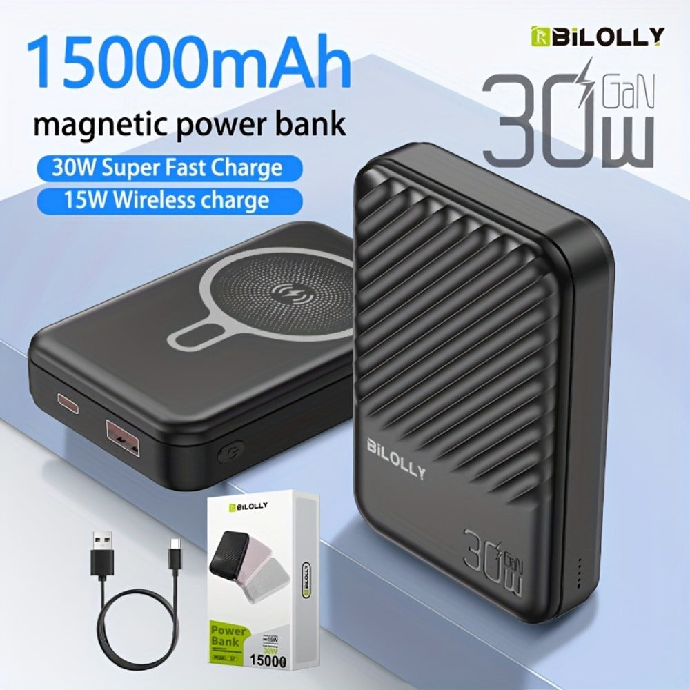 Power Bank Magnetic 10000mAh or 15000mAh with 15W Wireless, 22.5W Wired, USB-C and LED Display