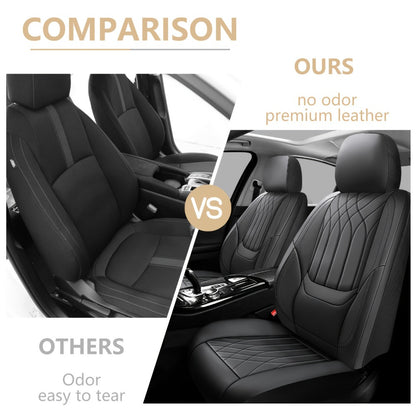 Waterproof Car Seat Covers Full Coverage PU Leather – Full Set for 2 or 5 Seats, Universal Fit Cars SUVs Trucks, Seat Protector Cushion, Black / Beige / Pink / Grey / Red