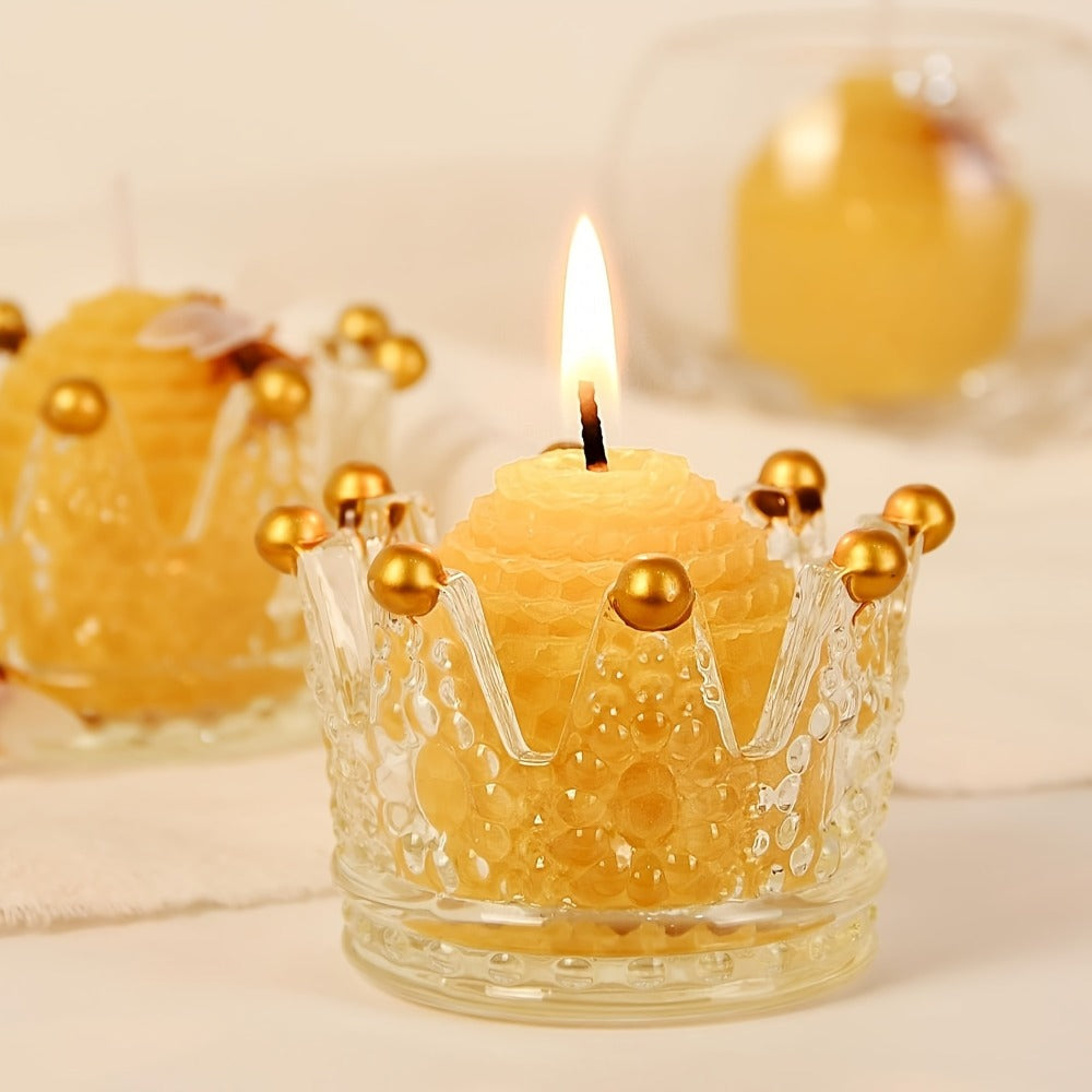 Beeswax Candles Set - Natural Pure Beeswax Votive Candles with Bee Decorations, Handcrafted from Beekeepers