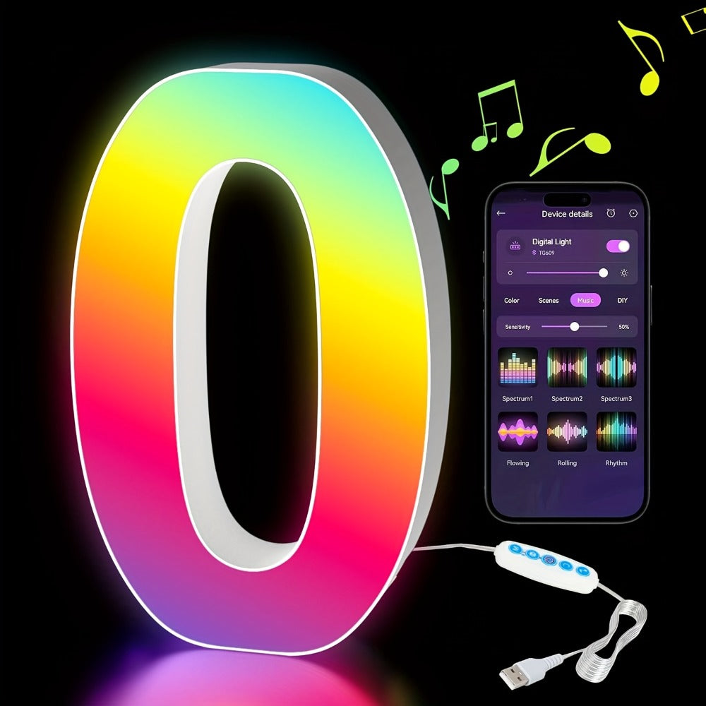 RGB LED Letter and Number Light with 38 Checkout Shapes, USB Power, App Control and Music Sync