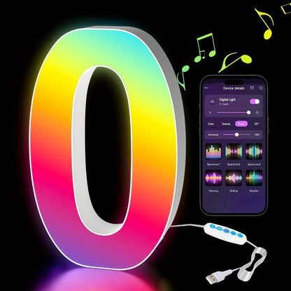 RGB LED Letter and Number Light with 38 Checkout Shapes, USB Power, App Control and Music Sync