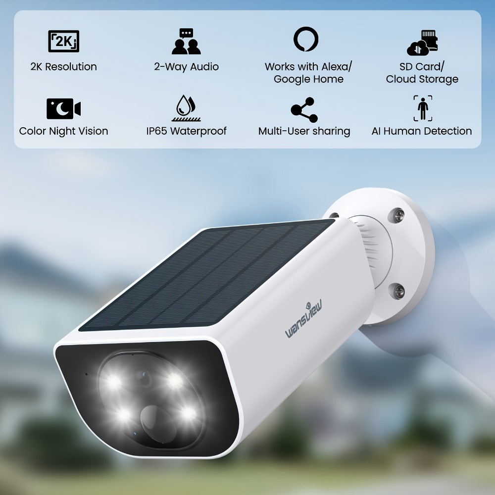 Wansview 2K Solar Outdoor Security Camera with 5000mAh Battery, WiFi and Optional SD or Cloud Storage