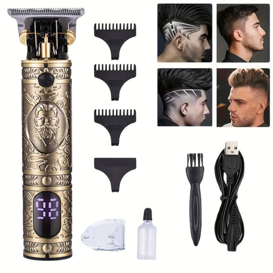 Hair Clipper Retro T-Blade Cordless Trimmer with LED Display, USB Charging and T9 or T10 Style Options
