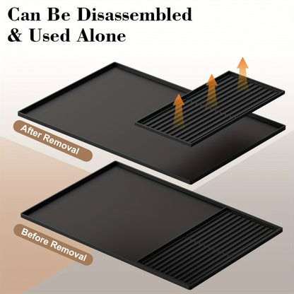 Coffee Bar Mat Silicone with Raised Edges 2-in-1 - Dish Drying Mat for Countertop, Coffee Maker Espresso Machine Mat, Spill Proof Kitchen Counter Mat 23.6" x 15.7", Black or Gray