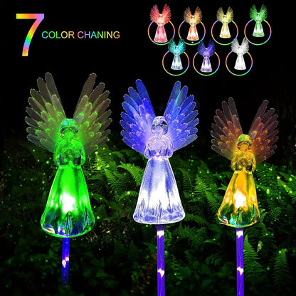 Solar Garden Lights Color-Changing Angel Stakes with 7-Color LEDs in 2- or 4-Pack Sets for Memorial Decor