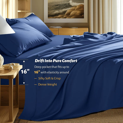 Bed Sheet Set 4-Piece Bamboo-Derived Fabric with Source-Listed Extra-Deep Pocket and Eighteen Colors