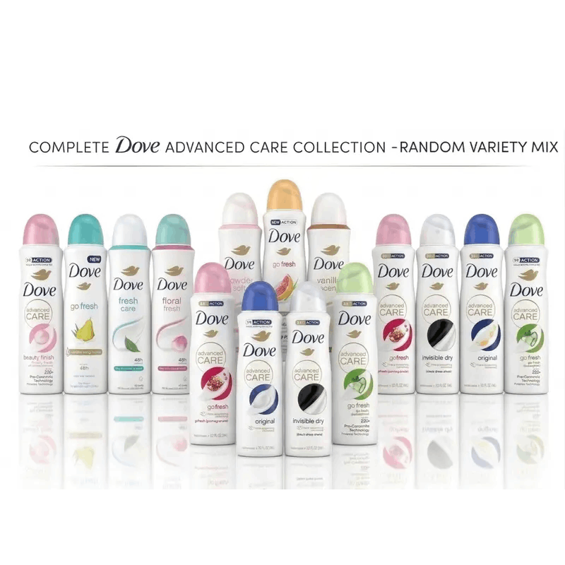 Dove Advanced Care Deodorant Spray Assortment, 150 ml Cans with Three-, Six- or Twelve-Count Options