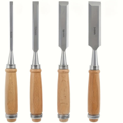 Wood Chisel Set 4pcs – CR-V Steel Woodworking Chisels 6/12/18/24mm, Professional Wood Carving & Carpentry Hand Tools for Beginners and Experts