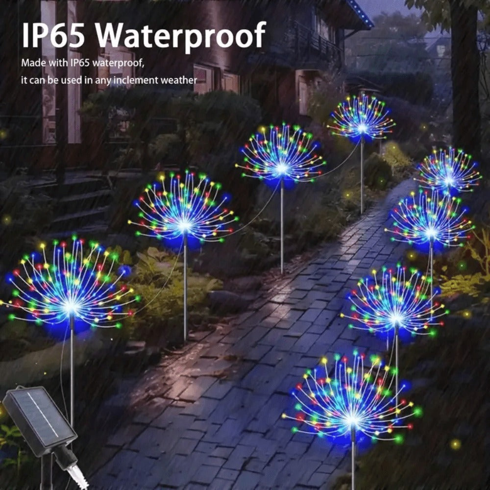 Solar Garden Light Firework Starburst Stakes with 8 Modes, Warm White or Colorful LED Options