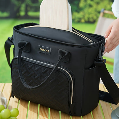 11L Quilted Lunch Bag Tote with Front Zipper Pocket, Side Tissue Pocket, Strap and Four Colors