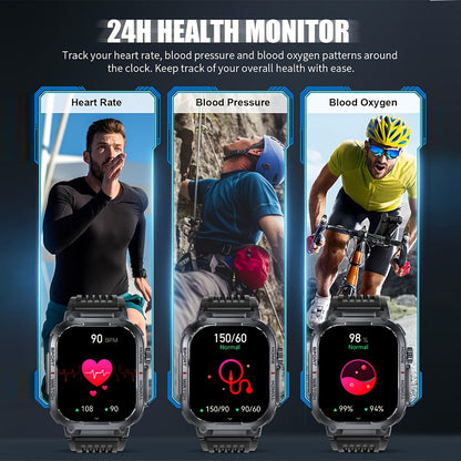 Smart Watch 2.02-Inch Rugged Display with Calling, LED Flashlight, 400mAh Battery and Black Band