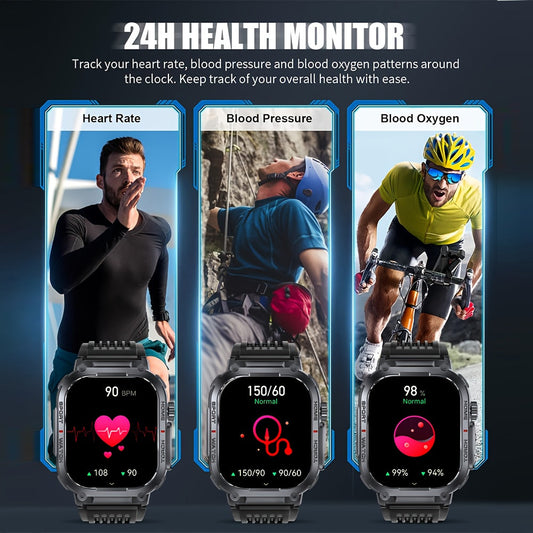 Smart Watch 2.02-Inch Rugged Display with Calling, LED Flashlight, 400mAh Battery and Black Band