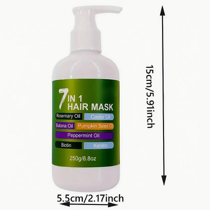 250g 7-in-1 Hair Mask in White Pump Bottle with Rosemary, Batana, Castor and Peppermint Oils