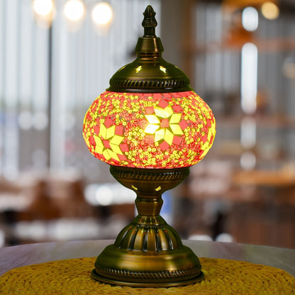 Table Lamp with Mosaic Glass Globe, Metal Base, Seven Color or Pack Options and Three White-Light Modes