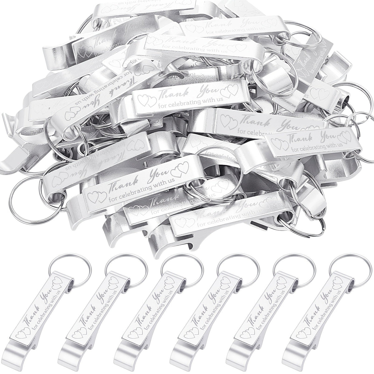 Bottle Opener Keychains Bulk 100 Pack - Aluminum Engraved Keychain Bottle Openers for Wedding Favors