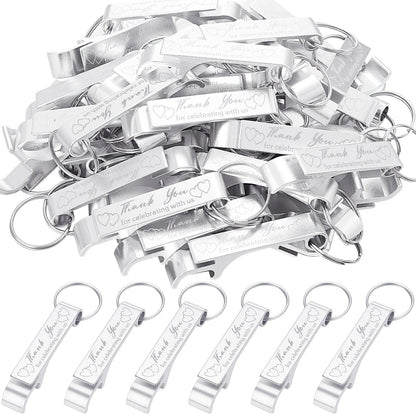 Bottle Opener Keychains Bulk 100 Pack - Aluminum Engraved Keychain Bottle Openers for Wedding Favors