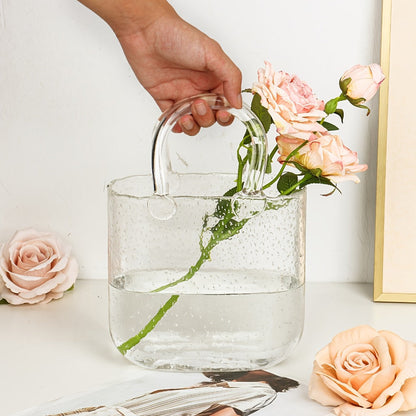 Glass Purse Vase for Flowers Glow in the Dark Vase Fish Bowl Bubble Clear Bag Vase with Handle 7.7x3.9x10.4In Unique Decorative Vases for Centerpieces Wedding Table Christmas Home Decor