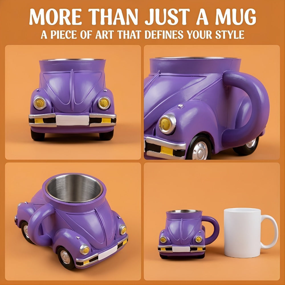 Sports-Car-Shaped Coffee Mug with Silver-Tone Interior, Door-Style Handle and Six Body Colors