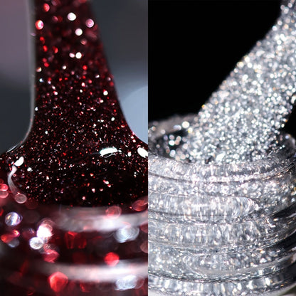 Gel Nail Polish 2-Piece Shattered-Flash Set in Silvery Red No.104 and No.105 Gilt Bottles for Nail Art