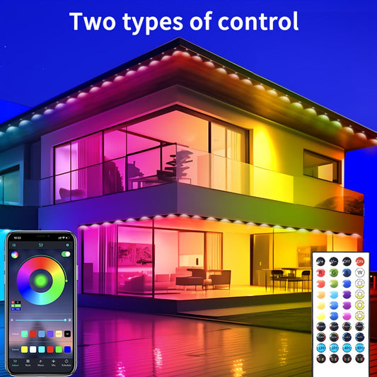 Permanent Eave Lights RGB Outdoor 200FT - Music Sync, Scene Modes, App Controlled Under Eave LED Lighting for House Exterior, Roofline, Garden, Holiday & Party Decor (60FT / 100FT / 150FT / 200FT)