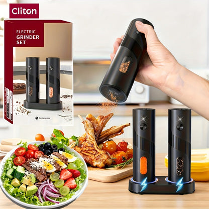 Electric Salt and Pepper Grinder Set with LED Light, Rechargeable Automatic Salt Pepper Mill, Adjustable Coarseness 3.72oz Large Capacity, Kitchen BBQ Restaurant Outdoor Wedding Gift