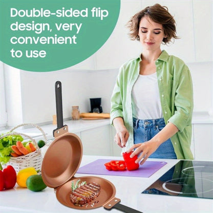 Reversible Non-Stick Pancake Skillet – Foldable Stainless Steel Flip Pan for Fluffy Pancakes, Omelettes & Frittatas | Dual-Sided Coating Dishwasher Safe Breakfast Cookware Pan