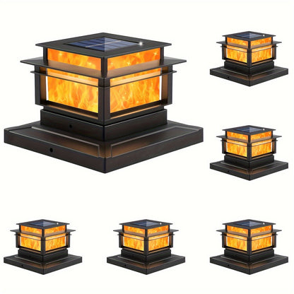 Six-Pack Solar Fence Post Cap Light Set for 4 x 4, 5 x 5 or 6 x 6 Posts with Amber Illumination