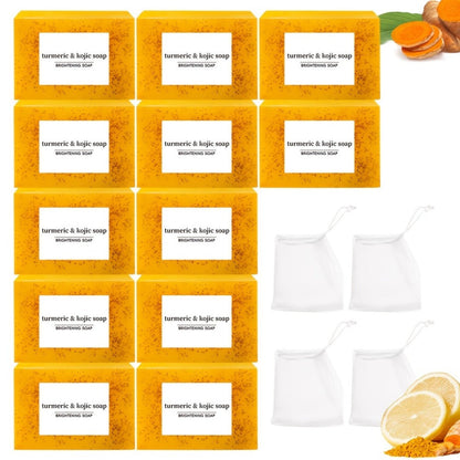 Handmade Turmeric Lemon Soap Bar Set Natural Exfoliating Face Body Cleansing Oil Control Alcohol Free with Lathering Screens 6 / 12pcs