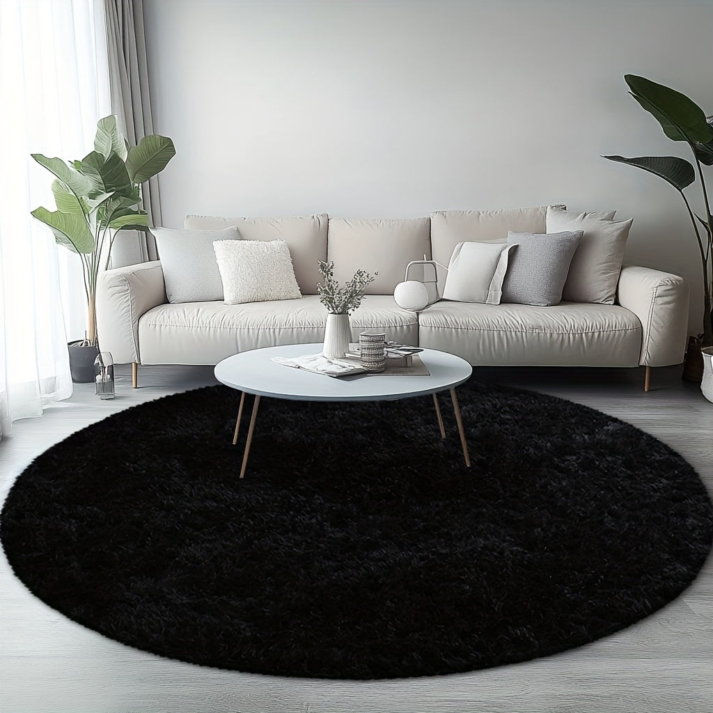 Area Rug, Round Shaggy Plush Carpet in Seven Colors and 4-, 5- or 6-Foot Diameters with Spot-Clean Care