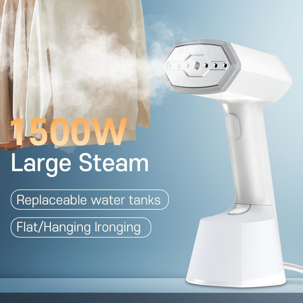 1500W Handheld Garment Steamer with 280ml Tank, 15-Second Heat-Up and 15-Minute Steam Markings