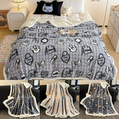 400-450 GSM Flannel Blanket with Plush-Look Lining, 16 Pattern Choices and Four Size Labels