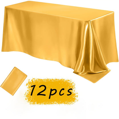 Satin Tablecloth 12pcs 57"x102" Rectangular Silky Smooth Fabric Table Cover for Wedding Banquet Birthday Party Holiday Event