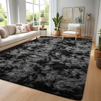 Area Rug Tie-Dye Shaggy Plush Design with Six Colors and Four Washable Sizes for Bedroom or Dorm