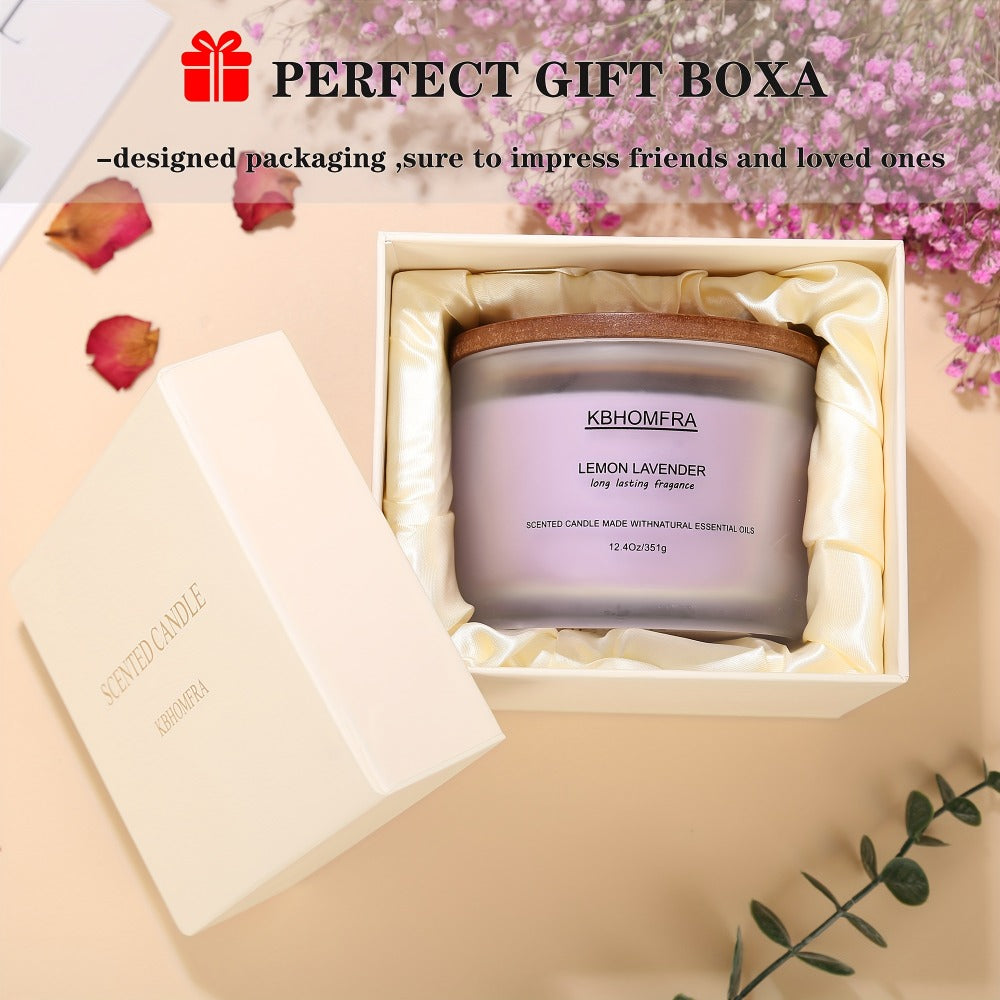 12.4oz Candle with Three Cotton Wicks, Wide Glass Jar, Gift Box and Six Fragrance Selections