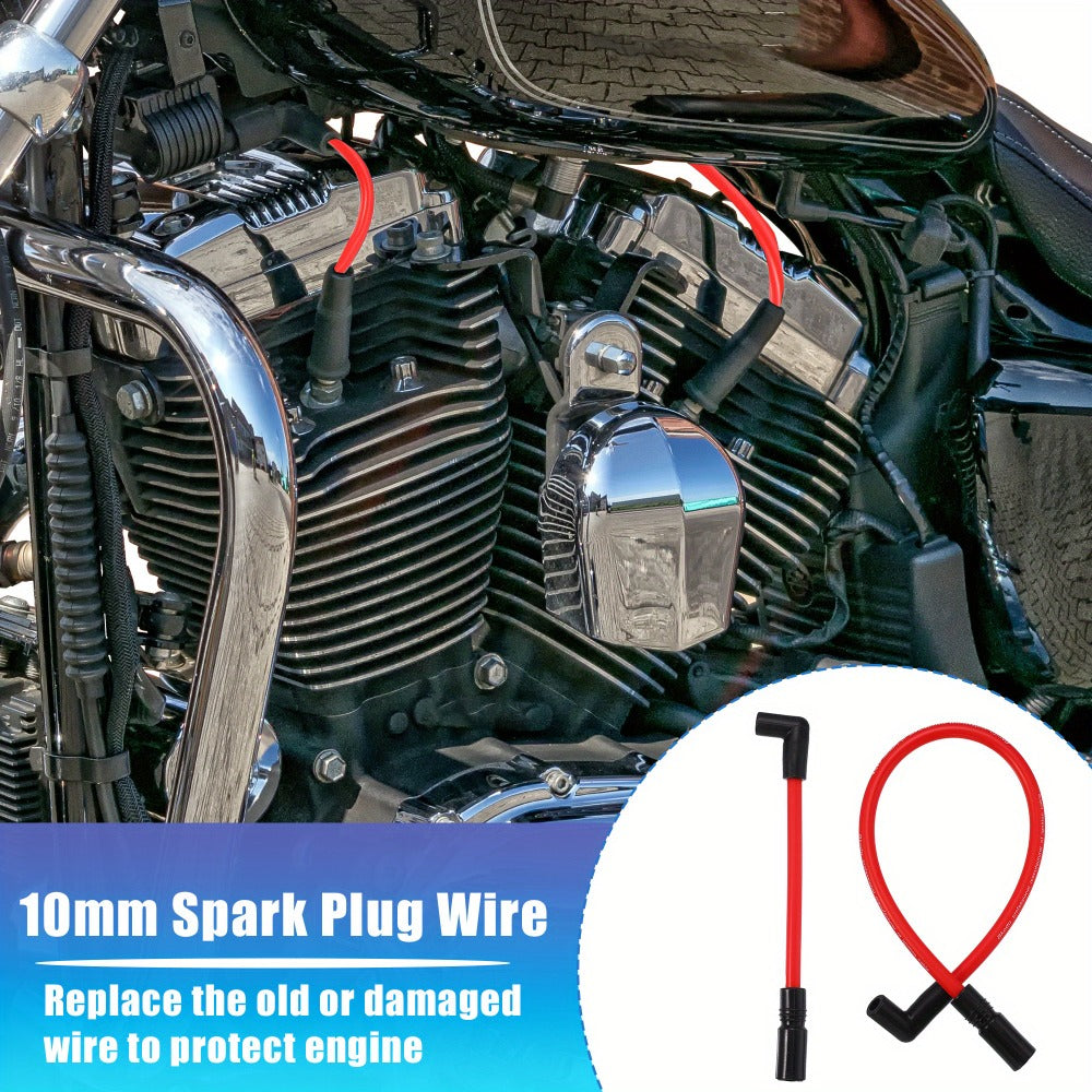 Harley Davidson Spark Plug Wire Kit 10.4mm 10mm for Dyna FXD 2000-2017 Softail 1999-2017 - Red Silicone 90-Degree Pre-Crimped Motorcycle Ignition Wires