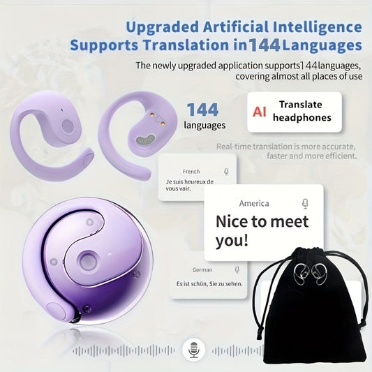 0.3s AI Translator Earbuds 144 Languages 40H Battery Real-Time Voice Translation Noise Cancelling Mic No Delay Travel Business Storage Pouch Included
