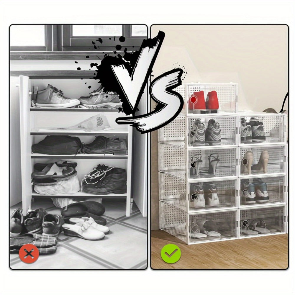 Transparent Stackable Shoe Boxes with Lid – Foldable Clear Sneaker Storage Organizer (6/24pcs)