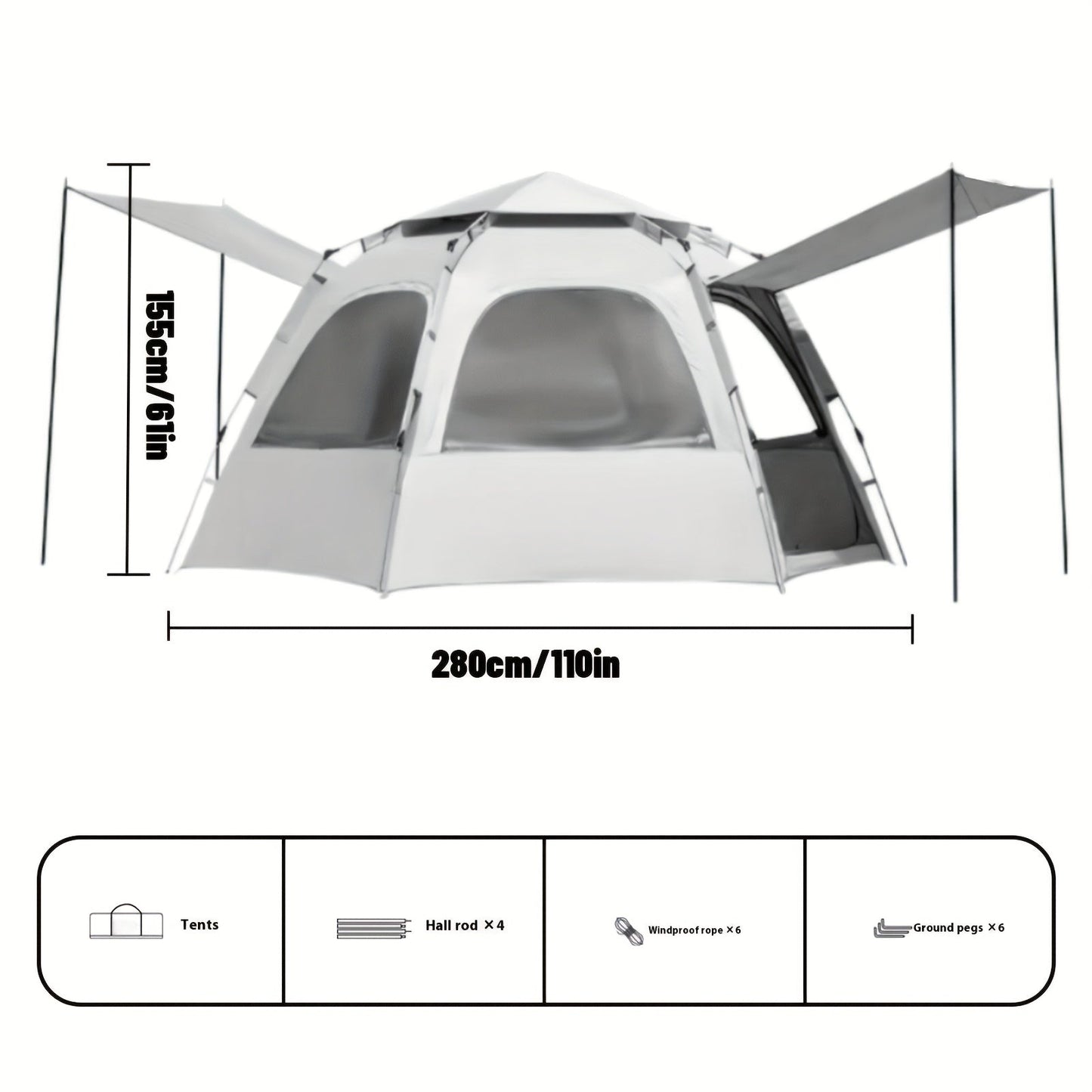 Camping Tent 4-6 Person Hexagonal Quick-Open Oxford Shelter with Vestibule and Included Stakes