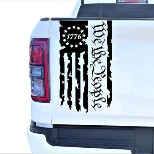 American Flag Vinyl Decal Stickers - We The People 1776 Patriot 250th Anniversary Truck Tailgate Decal, Car Window Bumper Sticker, Home Wall Decor, 2 Pack (Black, Red, White)