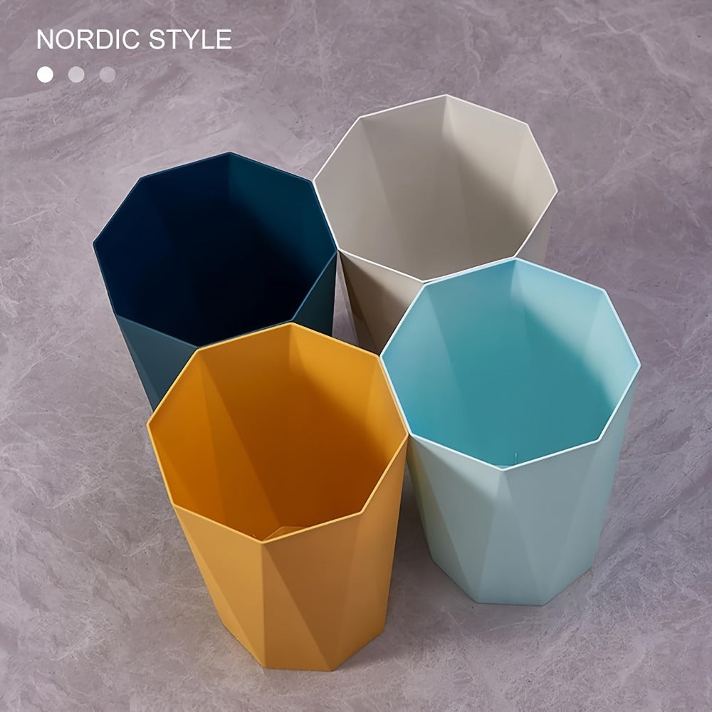 Trash Can 2 Pack Nordic Octagonal Wastebasket - Small Open Top Geometric Plastic Waste Bin with Brushed Finish for Bathroom, Bedroom, Kitchen, Home Office, Modern Scandinavian Decor Trash Bin Set