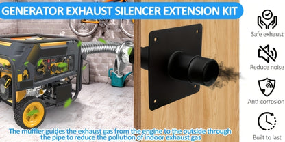 Generator Exhaust Silencer Kit with Through-Wall Mounting Plate – Upgraded Stainless Steel Exhaust Hose, Muffler & Noise Reduction Extension Pipe – Universal Fit Most Generators
