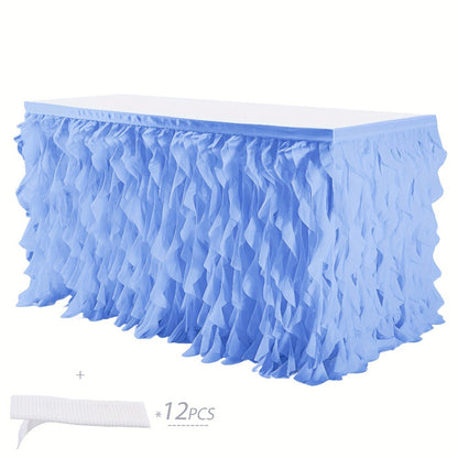 Six-Foot Curly-Willow Tulle Table Skirt with Twelve Color Options and Pictured Attachment Strips