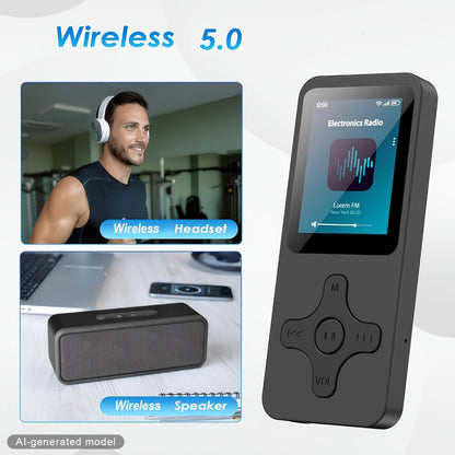 Bluetooth 5.0 MP3 Player with 64GB Micro SD Card, Built-In Speaker, FM Radio, Voice Recorder, E-Book & Photo Viewer, 1.8" Screen, Portable Music Player for Running Travel Gym – Black