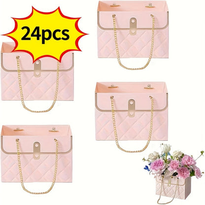 Paper Flower Bouquet Gift Bags with Metal Chain Handles in Black, Pink, White or Mixed Colors, 12–48 Pack Options