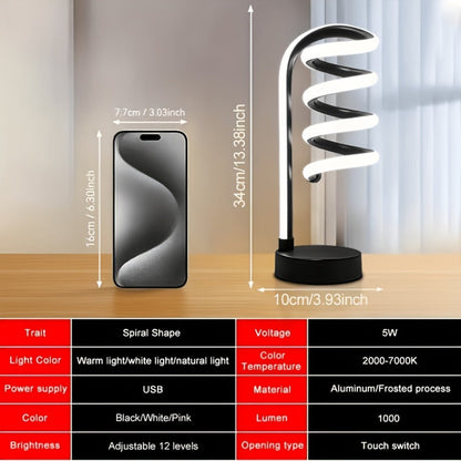 Two-Style Spiral LED Table Lamp with Touch Dimming in Black or White, Single or Two-Pack Options