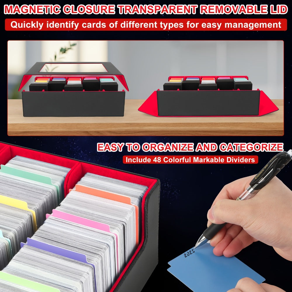 Five-Row Trading Card Storage Box with 48 Dividers, Five Foam Supports and 3200+ or 4000+ Capacity Options